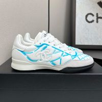 Chanel G45839 Sneakers with Logo Patch Women in Shiny Calfskin White/Blue