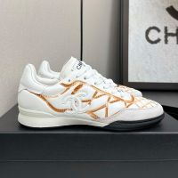 Chanel G45839 Sneakers with Logo Patch Women in Shiny Calfskin White/Brown
