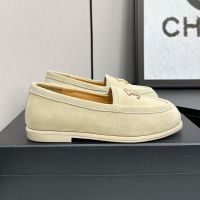 Chanel G45886 Moccasins with Metal Logo Women in Suede Beige