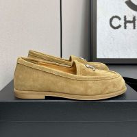 Chanel G45886 Moccasins with Metal Logo Women in Suede Camel