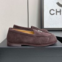 Chanel G45886 Moccasins with Metal Logo Women in Suede Coffee