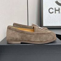 Chanel G45886 Moccasins with Metal Logo Women in Suede Taupe