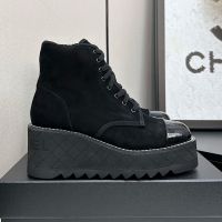 Chanel G45891 Platform Ankle Boots Women in Suede Black