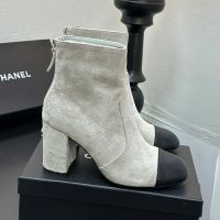 Chanel G45900 Ankle Boots with Strass Logo Women in Suede Grey