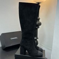 Chanel G45902 High Boots with Strass Logo Women in Suede Black