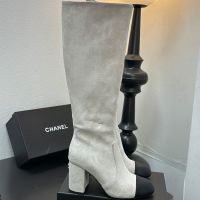 Chanel G45902 High Boots with Strass Logo Women in Suede Grey