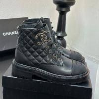Chanel G45923 Ankle Boots with Woven Chain Logo Women in Calfskin Black