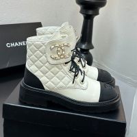 Chanel G45923 Ankle Boots with Woven Chain Logo Women in Calfskin White