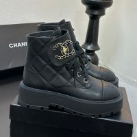 Chanel G45923 Ankle Boots with Woven Chain Logo Buckle Women in Calfskin Black