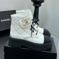 Chanel G45923 Ankle Boots with Woven Chain Logo Buckle Women in Calfskin White