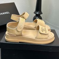 Chanel G46018 Sandals with Woven Chain Logo Women in Horsehair Brown