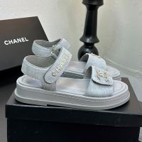 Chanel G46018 Sandals with Woven Chain Logo Women in Horsehair Light Blue