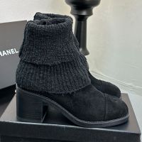 Chanel G46038 Ankle Boots Women in Suede and Knit Black