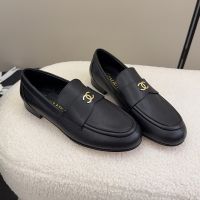 Chanel G46417 Moccasins with Metal Logo Women in Calfskin Black