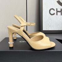Chanel G46488 Sandals with Pearls Heel Women in Lambskin Brown
