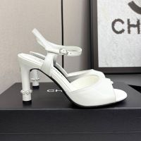Chanel G46488 Sandals with Pearls Heel Women in Lambskin White