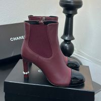 Chanel G46491 Ankle Boots with Pearls Heel Women in Lambskin Burgundy
