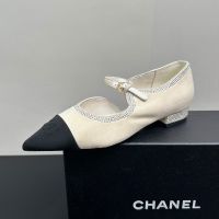 Chanel G46499 Mary Janes with Strass Trims Women in Suede and Grosgrain Beige