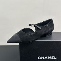 Chanel G46499 Mary Janes with Strass Trims Women in Suede and Grosgrain Black