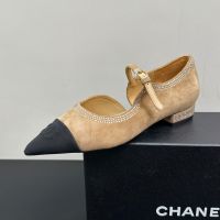 Chanel G46499 Mary Janes with Strass Trims Women in Suede and Grosgrain Brown