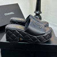 Chanel G46513 Slides with Logo Patch Women in Calfskin Black