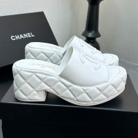 Chanel G46513 Slides with Logo Patch Women in Calfskin White