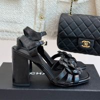 Chanel G46516 Camellia Sandals with CC Logo Women in Calfskin Black