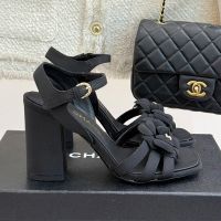 Chanel G46516 Camellia Sandals with CC Logo Women in Grosgrain Black