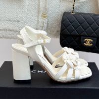 Chanel G46516 Camellia Sandals with CC Logo Women in Grosgrain White