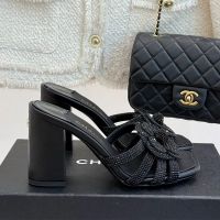 Chanel G46518 Camellia Slides Women in Strass Black