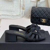 Chanel G46519 Camellia Slides with CC Logo Women in Grosgrain Black
