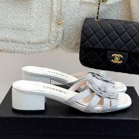Chanel G46519 Camellia Slides Women in Strass Light Blue