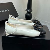 Chanel G46520 Ballet Flats with Camellia Women in Lambskin White/Black