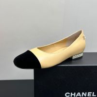 Chanel G46524 Ballet Flats with Pearls Heel Women in Lambskin Brown