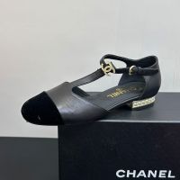 Chanel G46527 Mary Janes with Pearls Heel Women in Lambskin Black
