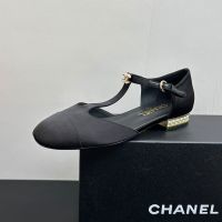 Chanel G46527 Mary Janes with Pearls Heel Women in Silk Black