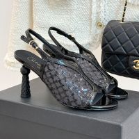 Chanel G46538 Sandals Women in Mesh and Sequins Black