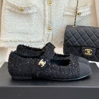 Chanel G46541 Mary Janes with CC Buckle Women in Tweed and Grosgrain Black
