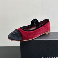Chanel G46542 Mary Janes with Elastic Band Women in Velvet Red