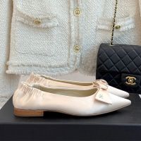 Chanel G46546 Ballet Flats with CC Logo Bow Women in Silk Beige