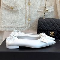 Chanel G46546 Ballet Flats with CC Logo Bow Women in Silk White