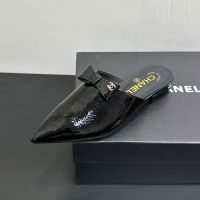 Chanel G46550 Mules with CC Logo Bow Women in Wrinkle Patent Calfskin Black