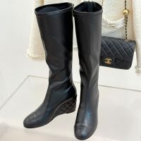 Chanel G46563 High Boots with CC Logo Women in Patent Leather Black