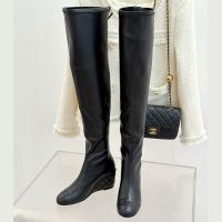 Chanel G46564 Thigh Boots with CC Logo Women in Stretch Lambskin Black