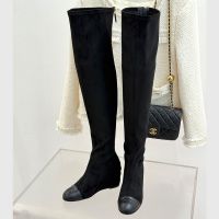 Chanel G46564 Thigh Boots with CC Logo Women in Suede and Lambskin Black