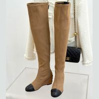 Chanel G46564 Thigh Boots with CC Logo Women in Suede and Lambskin Brown
