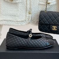 Chanel G46579 Mary Janes with Flower Buckle Women in Quilted Lambskin Black
