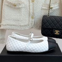 Chanel G46579 Mary Janes with Flower Buckle Women in Quilted Lambskin White