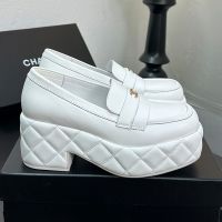 Chanel G46582 Platform Moccasins with CC Logo Women in Lambskin White