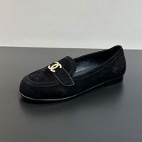 Chanel G46583 Moccasins with Metal Logo Women in Suede Black